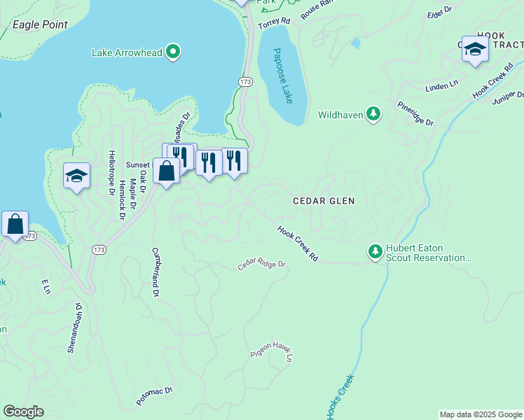 map of restaurants, bars, coffee shops, grocery stores, and more near 29166 Lyon Drive in Lake Arrowhead