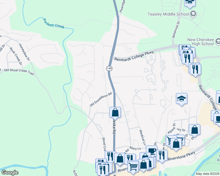 map of restaurants, bars, coffee shops, grocery stores, and more near 863 Waleska Road in Canton