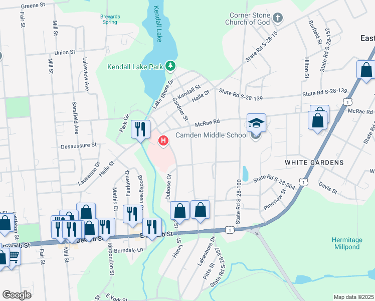 map of restaurants, bars, coffee shops, grocery stores, and more near 1307 Gardner Street in Camden