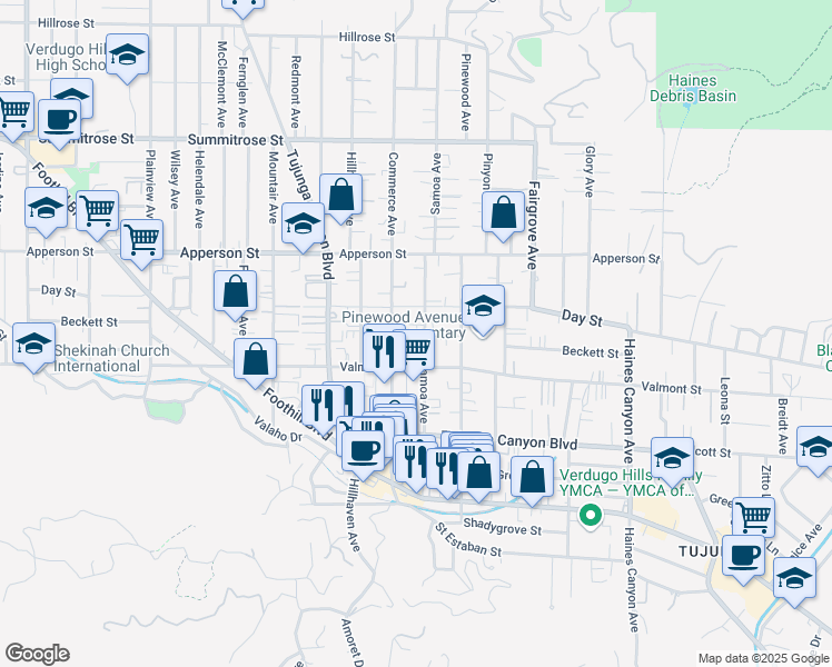 map of restaurants, bars, coffee shops, grocery stores, and more near 10164 Samoa Avenue in Los Angeles