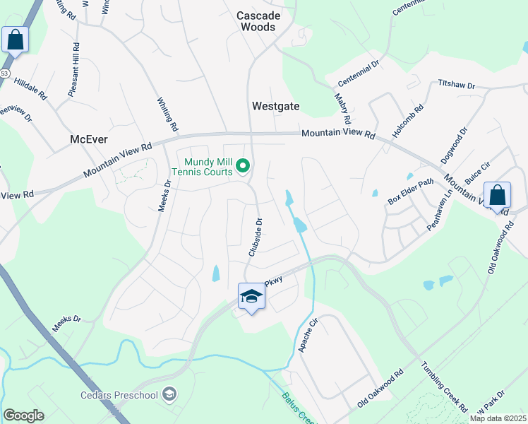 map of restaurants, bars, coffee shops, grocery stores, and more near 4394 Clubside Drive in Gainesville