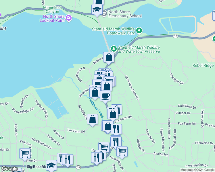 map of restaurants, bars, coffee shops, grocery stores, and more near 421711/2 Big Bear Boulevard in Big Bear Lake