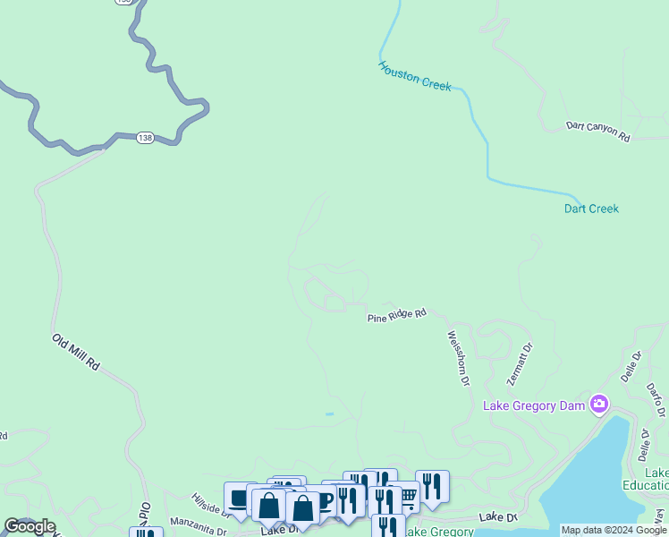 map of restaurants, bars, coffee shops, grocery stores, and more near 23995 Fern Glen Road in Crestline