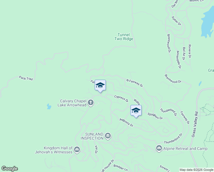 map of restaurants, bars, coffee shops, grocery stores, and more near 26077 Walnut Hills Drive in Lake Arrowhead