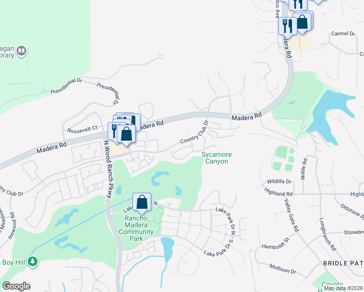 map of restaurants, bars, coffee shops, grocery stores, and more near 384 Country Club Drive in Simi Valley