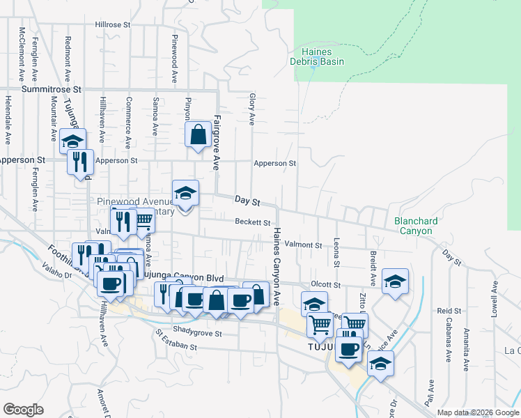 map of restaurants, bars, coffee shops, grocery stores, and more near 6830 Day Street in Los Angeles