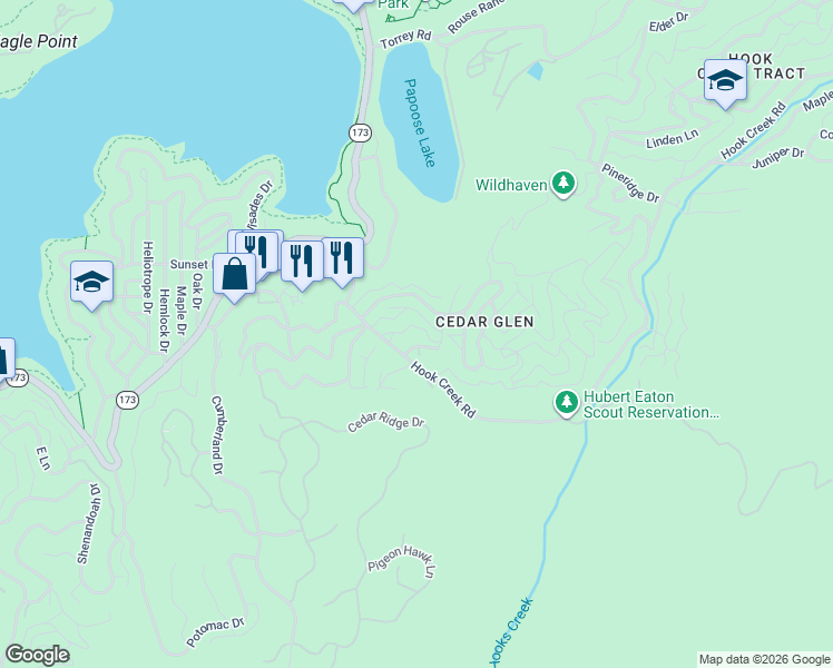 map of restaurants, bars, coffee shops, grocery stores, and more near 29219 Lyon Drive in Lake Arrowhead