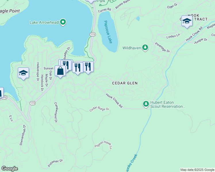 map of restaurants, bars, coffee shops, grocery stores, and more near 29151 Lyon Drive in Lake Arrowhead