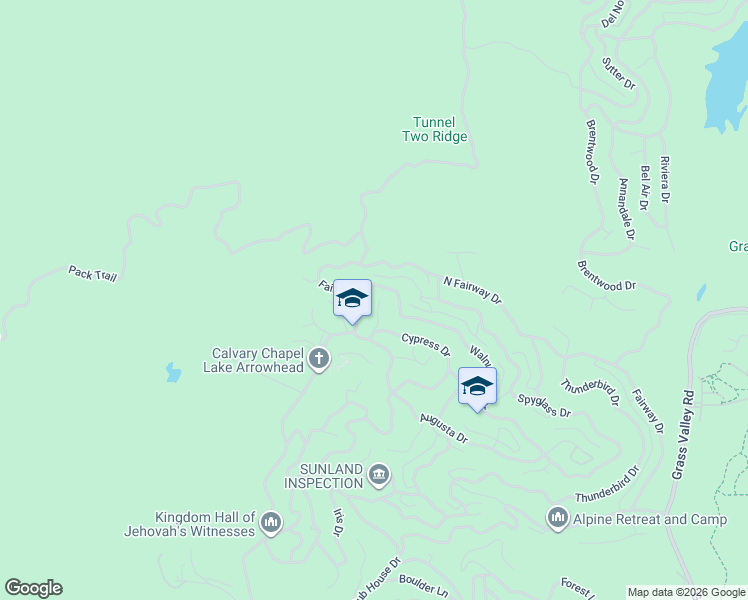 map of restaurants, bars, coffee shops, grocery stores, and more near 26077 Walnut Hills Drive in Lake Arrowhead