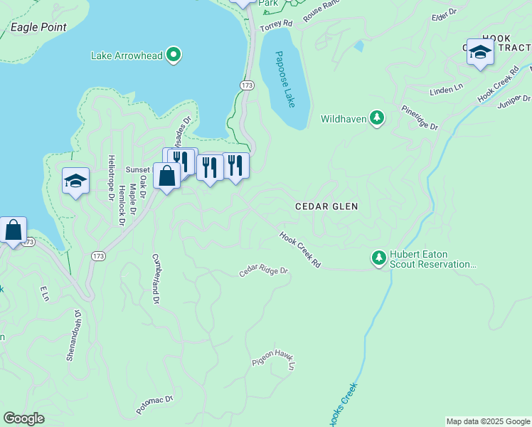map of restaurants, bars, coffee shops, grocery stores, and more near 29198 Lake Brook Avenue in Lake Arrowhead