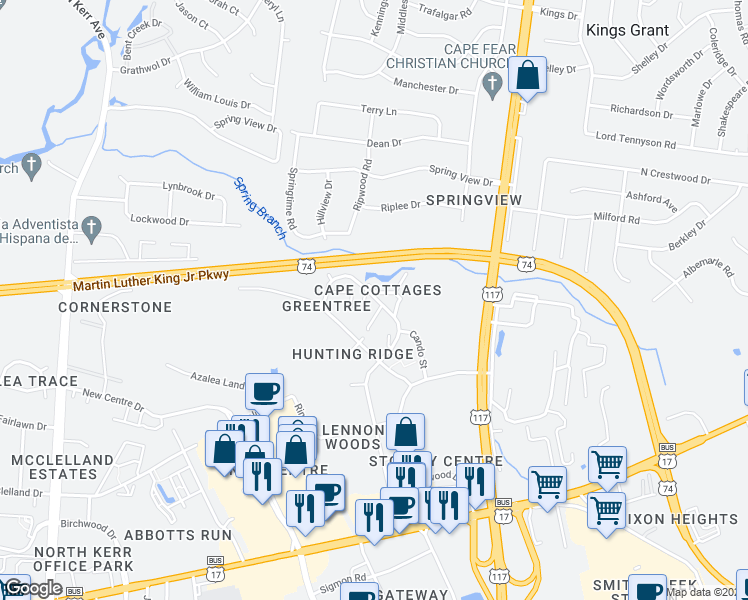 map of restaurants, bars, coffee shops, grocery stores, and more near in Wilmington