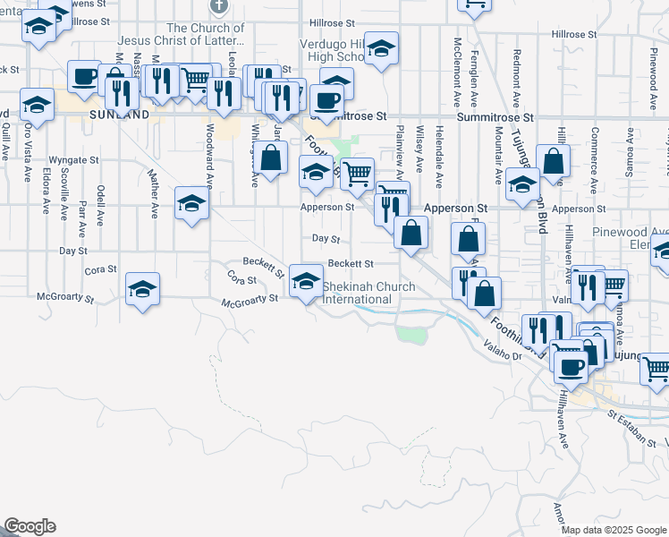 map of restaurants, bars, coffee shops, grocery stores, and more near 7624 Beckett Street in Los Angeles