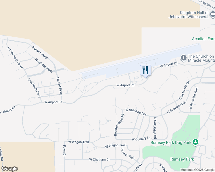 map of restaurants, bars, coffee shops, grocery stores, and more near 1201 West Airport Road in Payson