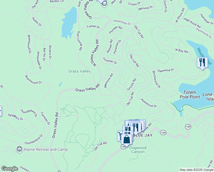 map of restaurants, bars, coffee shops, grocery stores, and more near in Lake Arrowhead