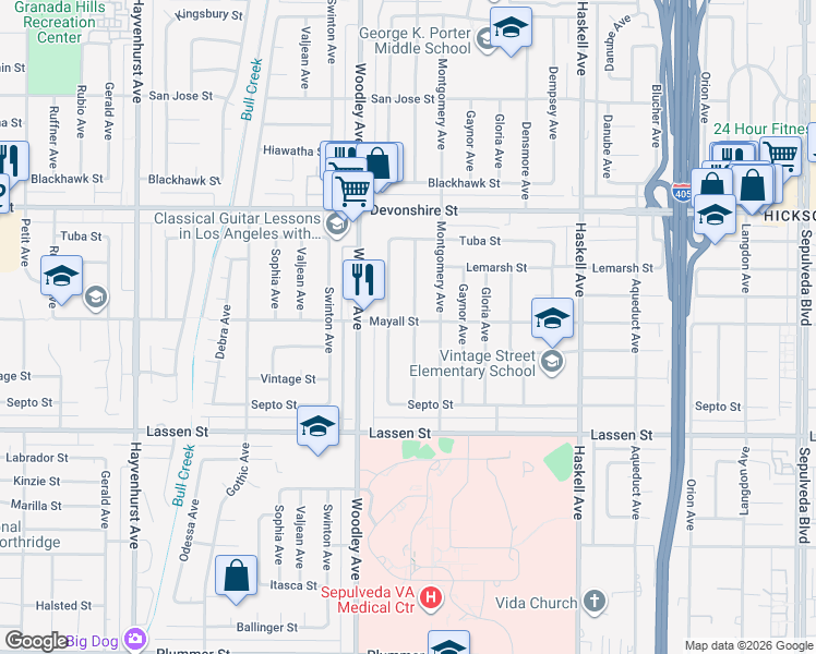 map of restaurants, bars, coffee shops, grocery stores, and more near 10057 Gaviota Avenue in Los Angeles
