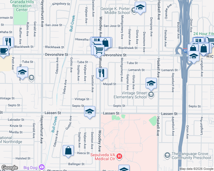 map of restaurants, bars, coffee shops, grocery stores, and more near 10100 Collett Avenue in Los Angeles