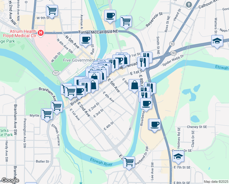 map of restaurants, bars, coffee shops, grocery stores, and more near 410 East 2nd Street in Rome