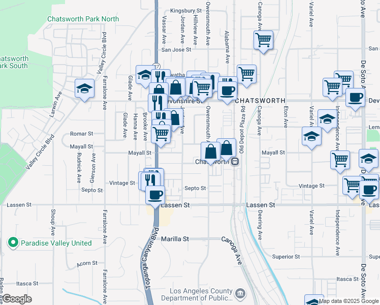 map of restaurants, bars, coffee shops, grocery stores, and more near 10059 Hillview Avenue in Los Angeles