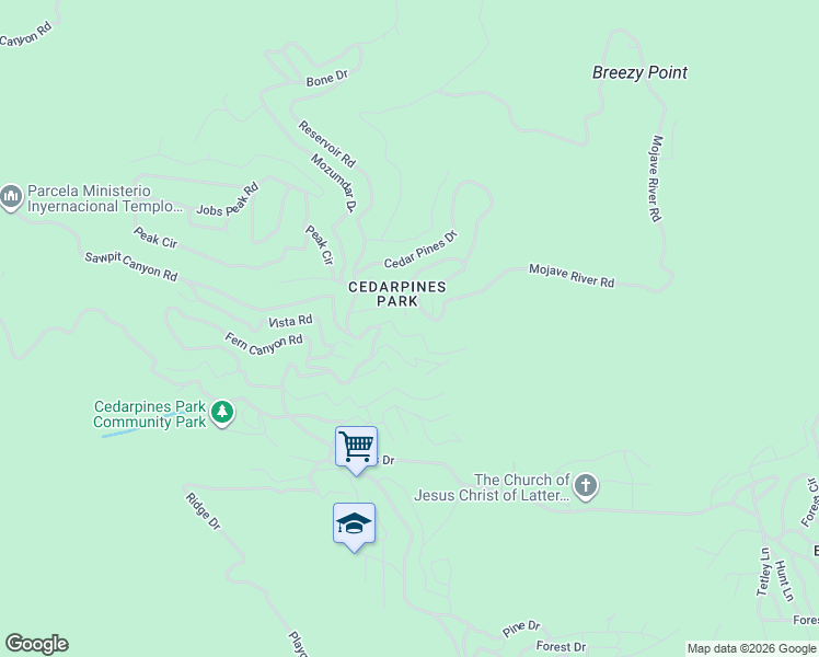 map of restaurants, bars, coffee shops, grocery stores, and more near 22025 Mojave River Road in Crestline