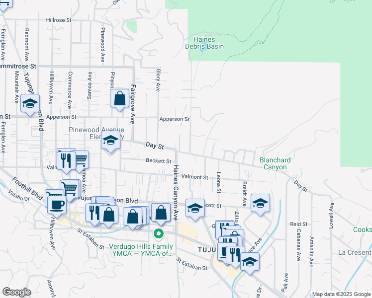 map of restaurants, bars, coffee shops, grocery stores, and more near 10211 Haines Canyon Avenue in Los Angeles
