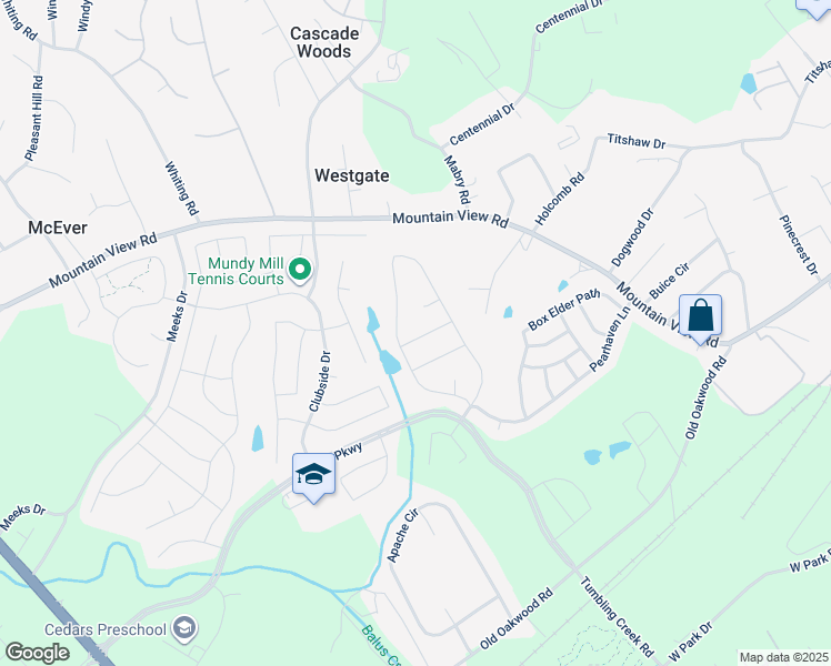 map of restaurants, bars, coffee shops, grocery stores, and more near 4476 Mill Oak Way in Gainesville