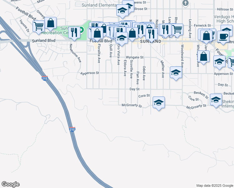 map of restaurants, bars, coffee shops, grocery stores, and more near 10143 Oro Vista Avenue in Los Angeles