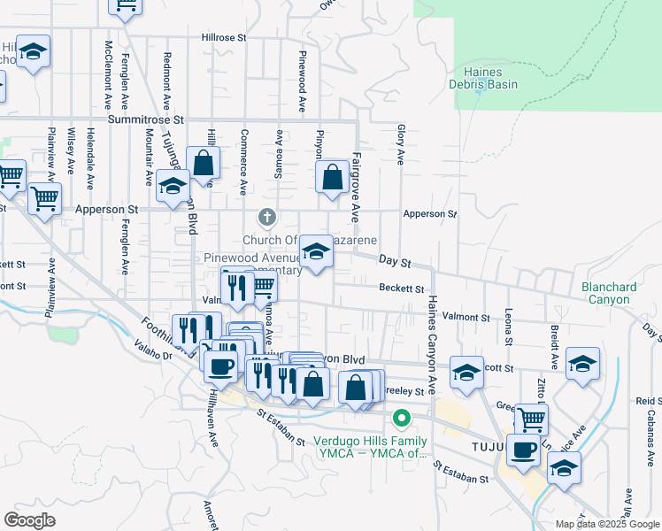 map of restaurants, bars, coffee shops, grocery stores, and more near 10166 Silverton Avenue in Los Angeles