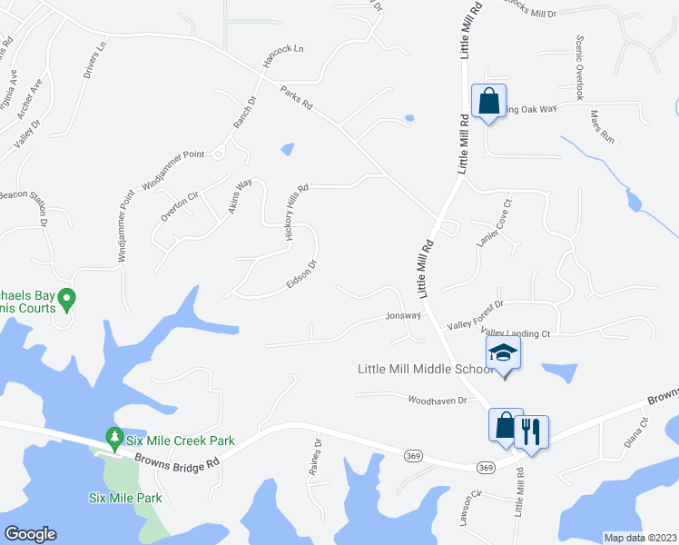 map of restaurants, bars, coffee shops, grocery stores, and more near 7260 Highbrook Circle in Cumming