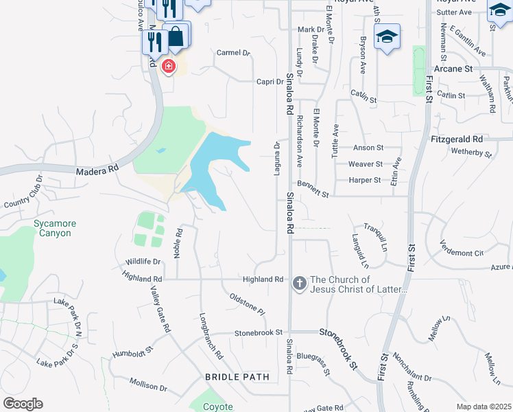 map of restaurants, bars, coffee shops, grocery stores, and more near 391 Laguna Terrace in Simi Valley