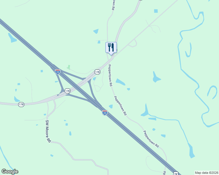 map of restaurants, bars, coffee shops, grocery stores, and more near 4031 Peppertown Road in Fulton