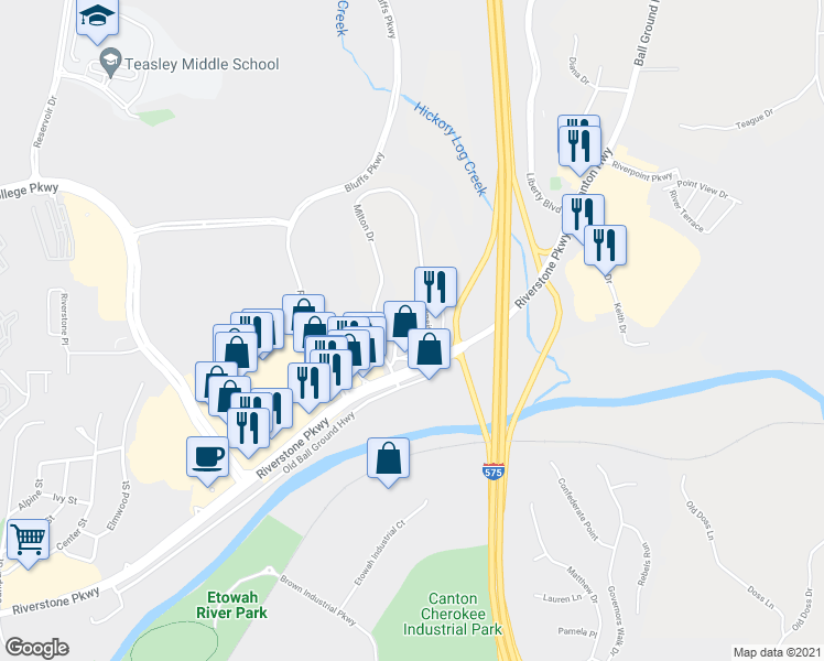 map of restaurants, bars, coffee shops, grocery stores, and more near 613 Spring Street in Canton