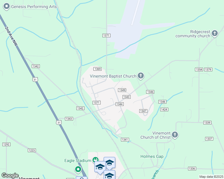 map of restaurants, bars, coffee shops, grocery stores, and more near 445 County Road 1344 in Vinemont