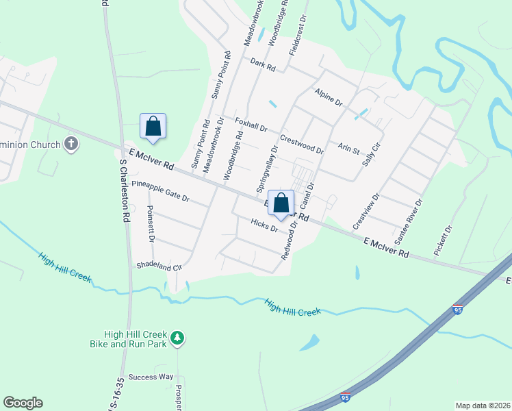 map of restaurants, bars, coffee shops, grocery stores, and more near 1549 East McIver Road in Florence