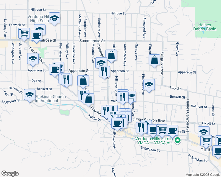 map of restaurants, bars, coffee shops, grocery stores, and more near 10161 Hillhaven Avenue in Los Angeles