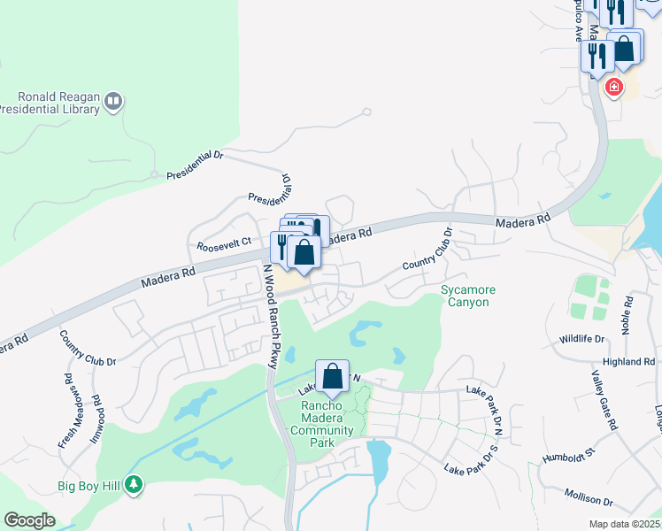 map of restaurants, bars, coffee shops, grocery stores, and more near 477 Country Club Drive in Simi Valley