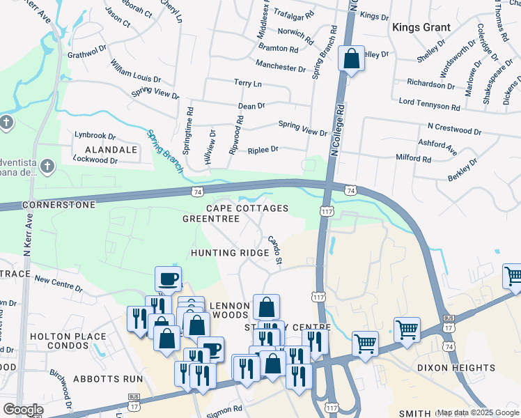 map of restaurants, bars, coffee shops, grocery stores, and more near in Wilmington