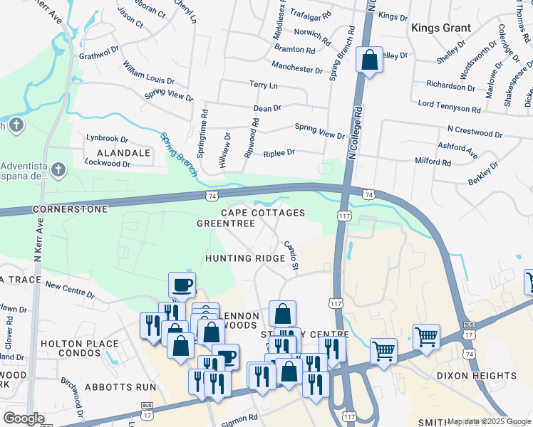 map of restaurants, bars, coffee shops, grocery stores, and more near in Wilmington