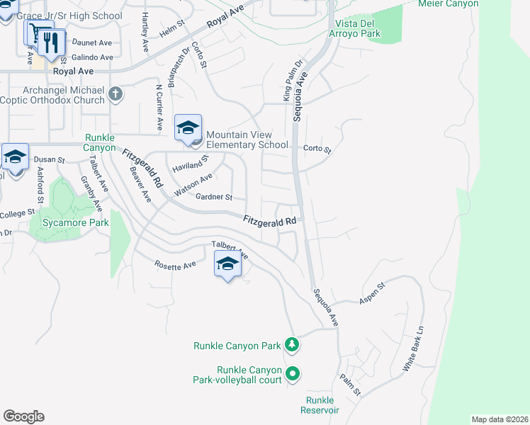 map of restaurants, bars, coffee shops, grocery stores, and more near 832 Chelsea Court in Simi Valley