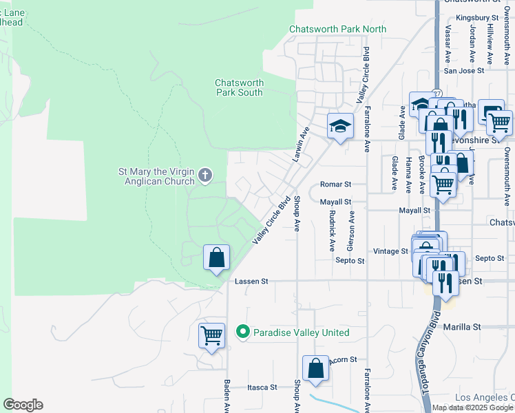 map of restaurants, bars, coffee shops, grocery stores, and more near 10044 Larwin Avenue in Los Angeles