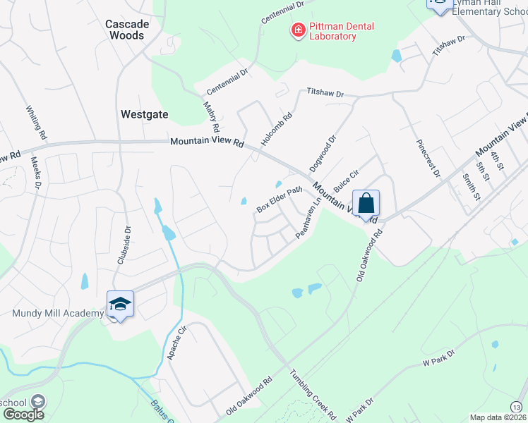 map of restaurants, bars, coffee shops, grocery stores, and more near 4228 Box Elder Path in Gainesville