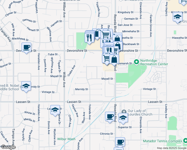 map of restaurants, bars, coffee shops, grocery stores, and more near 10116 Viking Avenue in Los Angeles
