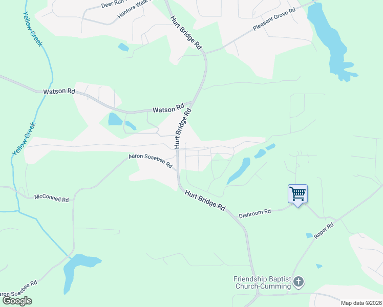 map of restaurants, bars, coffee shops, grocery stores, and more near 3160 Hurt Bridge Road in Cumming