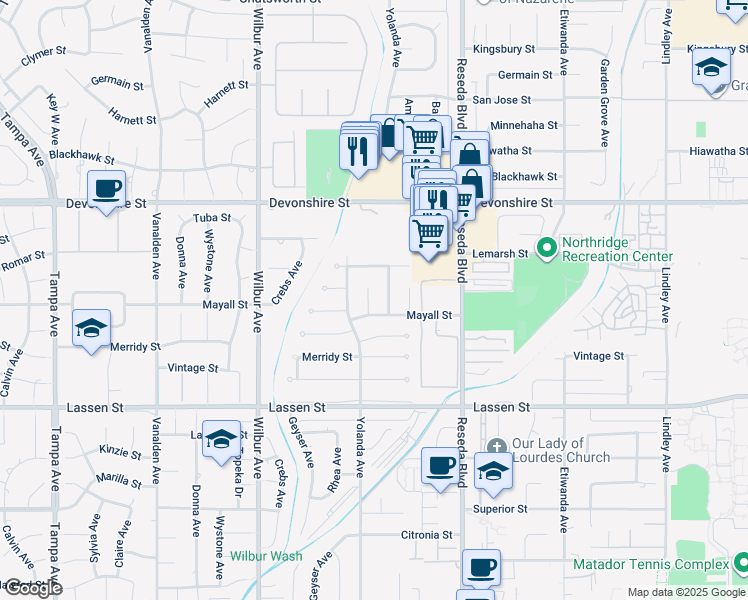 map of restaurants, bars, coffee shops, grocery stores, and more near 10116 Viking Avenue in Los Angeles