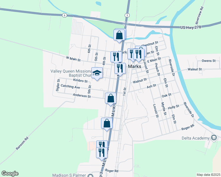 map of restaurants, bars, coffee shops, grocery stores, and more near 525 3rd Street in Marks