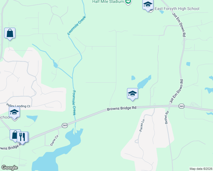 map of restaurants, bars, coffee shops, grocery stores, and more near 7415 Quarter Horse Lane in Gainesville