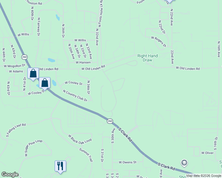 map of restaurants, bars, coffee shops, grocery stores, and more near 401 North Retreat Drive in Show Low