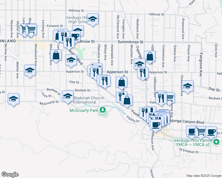map of restaurants, bars, coffee shops, grocery stores, and more near 10157 McClemont Avenue in Los Angeles