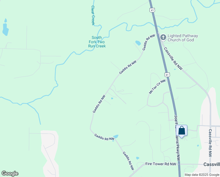 map of restaurants, bars, coffee shops, grocery stores, and more near 65 Gaddis Road Northwest in Cartersville
