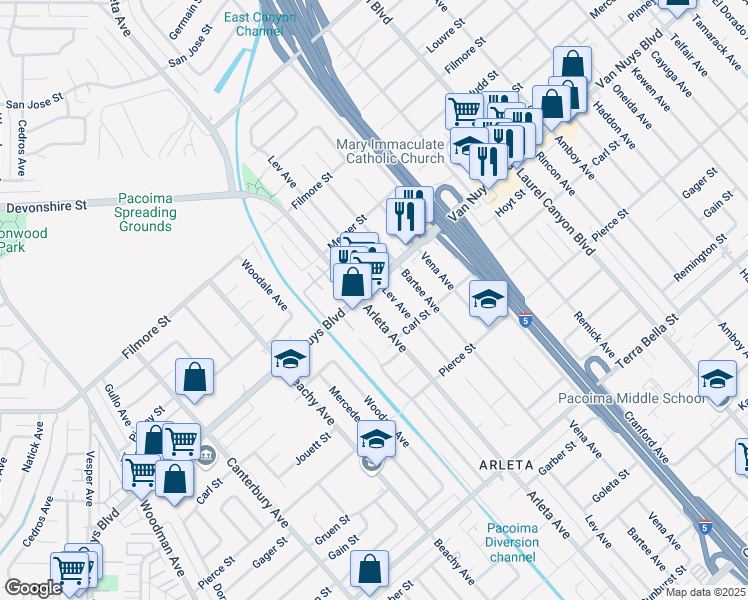 map of restaurants, bars, coffee shops, grocery stores, and more near in Los Angeles