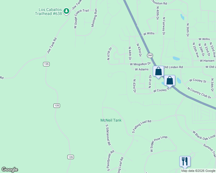map of restaurants, bars, coffee shops, grocery stores, and more near 520 North Silverleaf Lane in Show Low